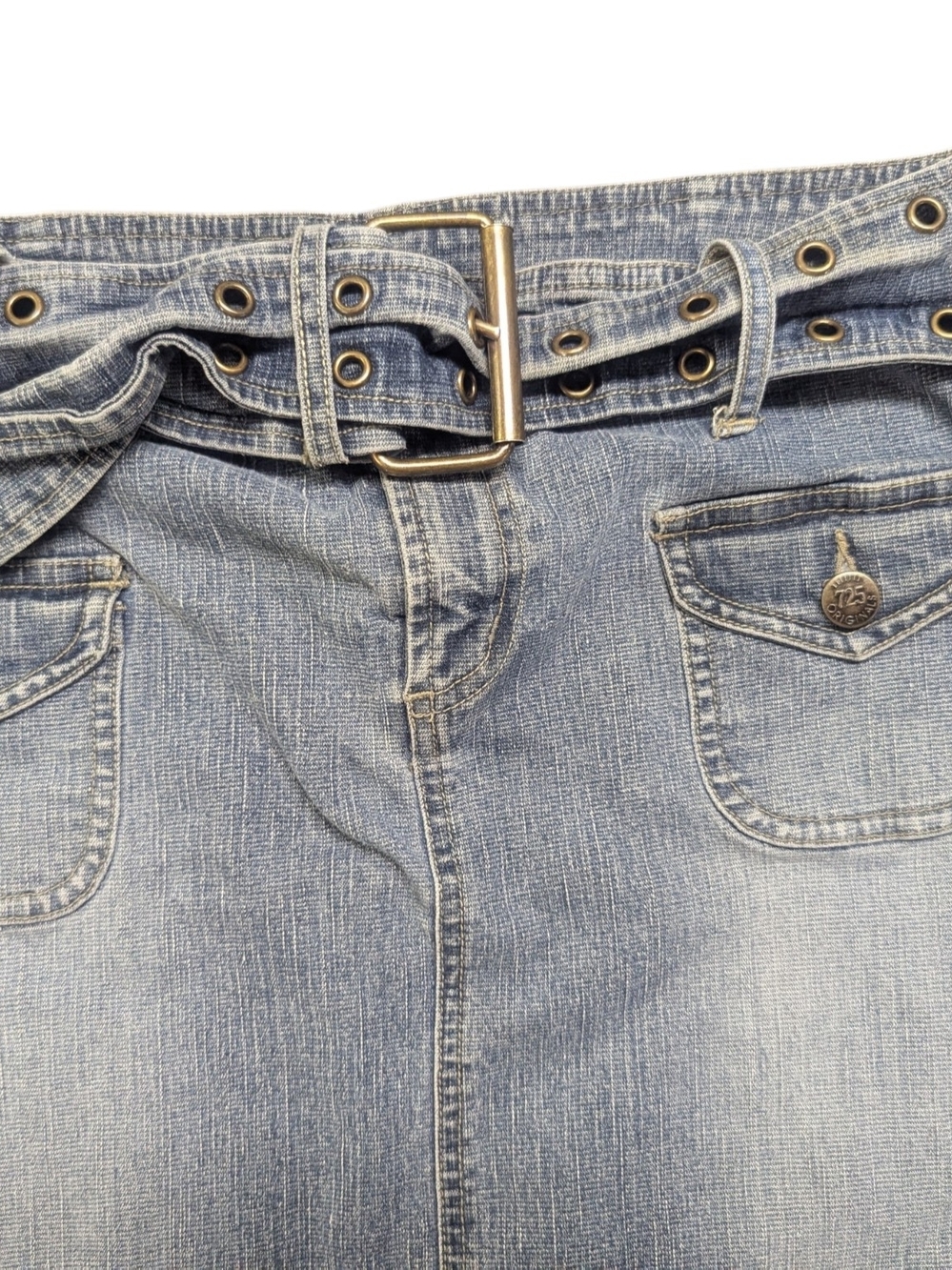 Y2K 725 Originals Time Denim Skirt – Size 13 Belted Jean Skirt - Picture 3 of 14